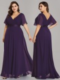 Plus Size Chiffon V-Neck Slim Fit Formal Party Long Evening Dress（Processing time need 3-6 days）