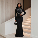 Beaded Long Sleeve Mermaid Long Evening Gown