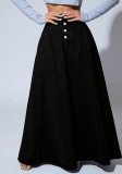 Black High Waist Loose A-line Denim Skirt