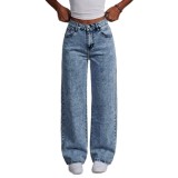 Women's Fashion Casual Low Waist Loose Straight Denim Pants