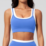 Fake Two-Piece Ribbed Contrast Color Yoga Running Fitness Sports Bra