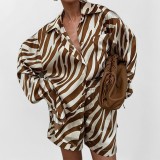 Women's Spring Fashion Casual Printed Shirt and Shorts 2-Piece Set