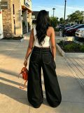 Asymmetric Waist Metal Buckle Detachable 3-Way Wear Denim Pants