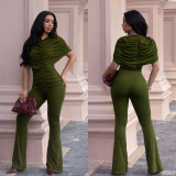 Women's Elegant Fashion Ruched Textured Solid Color Wide Leg Jumpsuit