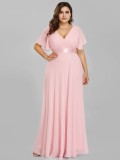 Plus Size Chiffon V-Neck Slim Fit Formal Party Long Evening Dress（Processing time need 3-6 days）
