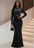 Beaded Long Sleeve Mermaid Long Evening Gown