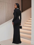 Beaded Long Sleeve Mermaid Long Evening Gown