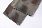Rose Embroidered Dirty Dye Denim Pants