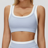 Fake Two-Piece Ribbed Contrast Color Yoga Running Fitness Sports Bra