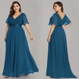 Plus Size Chiffon V-Neck Slim Fit Formal Party Long Evening Dress（Processing time need 3-6 days）