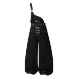 Asymmetric Waist Metal Buckle Detachable 3-Way Wear Denim Pants