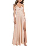 Sexy Slim Fit Strap Side Slit Long Bridesmaid Evening Gown（Processing time need 3-6 days）