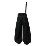 Asymmetric Waist Metal Buckle Detachable 3-Way Wear Denim Pants