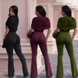 Women's Elegant Fashion Ruched Textured Solid Color Wide Leg Jumpsuit