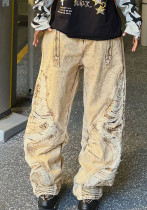 Irregular Ripped Denim Pants Irregular Ripped Denim Pants