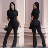 Women's Elegant Fashion Ruched Textured Solid Color Wide Leg Jumpsuit