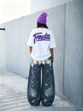 Streetwear Metal Eyelet Ink Splash Denim Pants