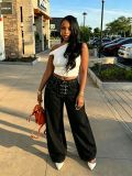 Asymmetric Waist Metal Buckle Detachable 3-Way Wear Denim Pants