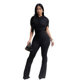 Women's Elegant Fashion Ruched Textured Solid Color Wide Leg Jumpsuit