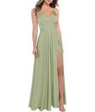 Sexy Slim Fit Strap Side Slit Long Bridesmaid Evening Gown（Processing time need 3-6 days）