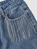 Women's High Waist Fashion Rhinestone Long Denim Jeans