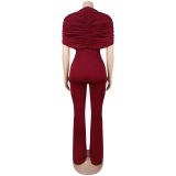 Women's Elegant Fashion Ruched Textured Solid Color Wide Leg Jumpsuit