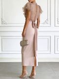 Fashion See-Through Mesh Lace-Up Slim Waist Top with Strap Bodycon Dress Set