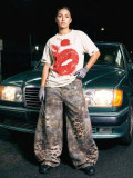 Streetwear Leopard Print Wide Leg Denim Pants