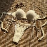 Solid Color Shell Petal Underwire Sexy Two-Piece Bikini Swimsuit