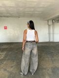 Rose Embroidered Dirty Dye Denim Pants