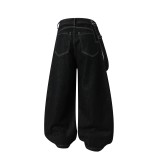 Asymmetric Waist Metal Buckle Detachable 3-Way Wear Denim Pants