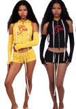 Women's Sexy Fashion Sleeve Cover Zipper Solid Casual 2-Piece Shorts Set