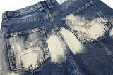 Streetwear Metal Eyelet Ink Splash Denim Pants