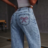 Women's Fashion Casual Low Waist Loose Straight Denim Pants