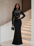 Beaded Long Sleeve Mermaid Long Evening Gown