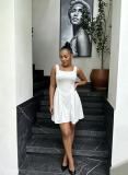 Women's Sexy Strap U-Neck Low Cut Low Back Lace-Up Solid Color Dress