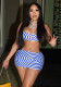 Women's Summer Fashion Sexy Strap Crop Top and Low Waist Short Skirt Set