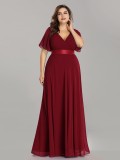 Plus Size Chiffon V-Neck Slim Fit Formal Party Long Evening Dress（Processing time need 3-6 days）