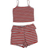 Women's Summer Sexy Slim Fit Striped Cami Top and Shorts Set