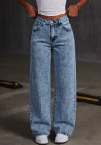 Women's Fashion Casual Low Waist Loose Straight Denim Pants