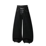 Asymmetric Waist Metal Buckle Detachable 3-Way Wear Denim Pants