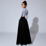 Black High Waist Loose A-line Denim Skirt