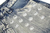Streetwear Metal Eyelet Ink Splash Denim Pants