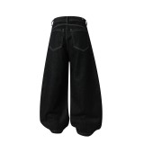 Asymmetric Waist Metal Buckle Detachable 3-Way Wear Denim Pants