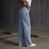 Women's Fashion Casual Low Waist Loose Straight Denim Pants