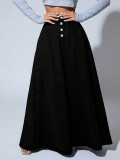 Black High Waist Loose A-line Denim Skirt