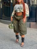 Women's Solid Color Cargo Streetwear Fashion Casual Multi-Pocket Cropped Pants