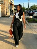 Asymmetric Waist Metal Buckle Detachable 3-Way Wear Denim Pants