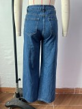 Women's High Waist Fashion Rhinestone Long Denim Jeans