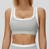 Fake Two-Piece Ribbed Contrast Color Yoga Running Fitness Sports Bra